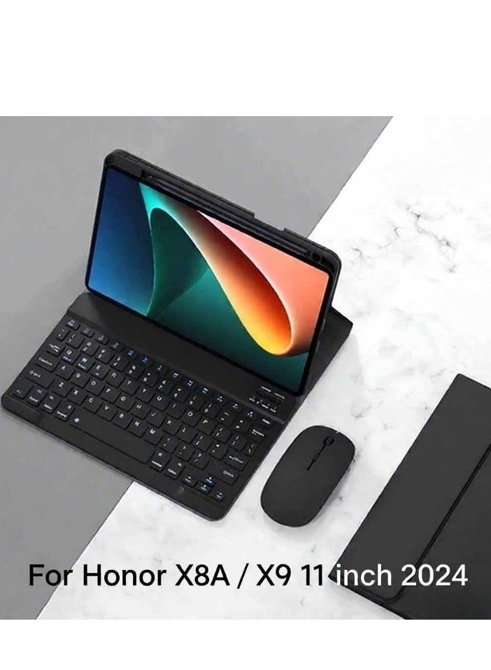 Bilingual Keyboard Case For Honor X8A /X9 11 inch 2024 Detachable Wireless Keyboard Pen Holder Ultra-Thin Leather Smart Case With Mouse